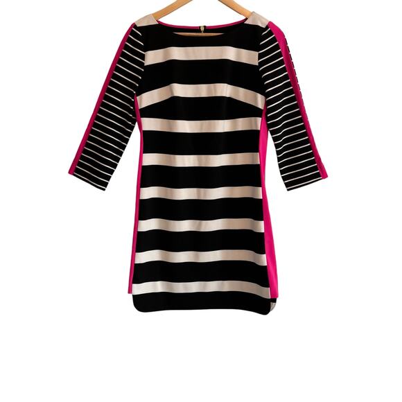 Eliza J Black White Stripe Shift Dress Size 8 Pink Long Sleeve‎ Career Work Wear - Picture 1 of 6